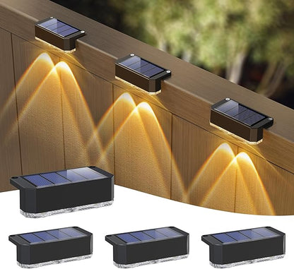 Peasur Solar Fence Lights Outdoor 4 Pack, Waterproof LED Steps Light Solar Powered, Deck Lights for Railing Yard Outside(Warm White)