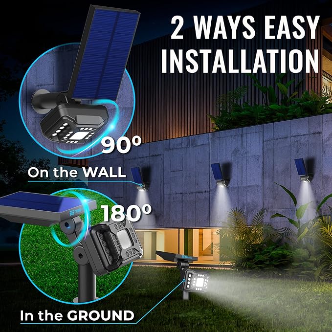 TBI 21 LEDs Solar Landscape Spotlights, 200ft Lighting Distance - Waterproof Solar Powered Wall Lights - 2-in-1 Wireless Outdoor Landscaping Lights for Yard Garden Driveway Porch Walkway Pool (Gold)