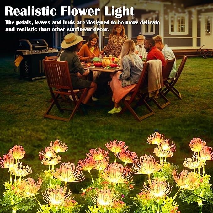 SunKite Solar Garden Lights, Solar Flowers Lights with Glowing Flowers & Stems, Upgraded Solar Panel, Solar Lights Outdoor for Garden,Yard Patio Pathway Decor, Gift for Mother （2 Pack）