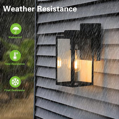 hykolity Outdoor Wall Lantern, Waterproof Exterior Wall Sconce Light Fixture, Anti-Rust Wall Mount Light with Clear Glass Shade, Matte Black Lamp with E26 Socket for Porch, Front Door 2 Pack