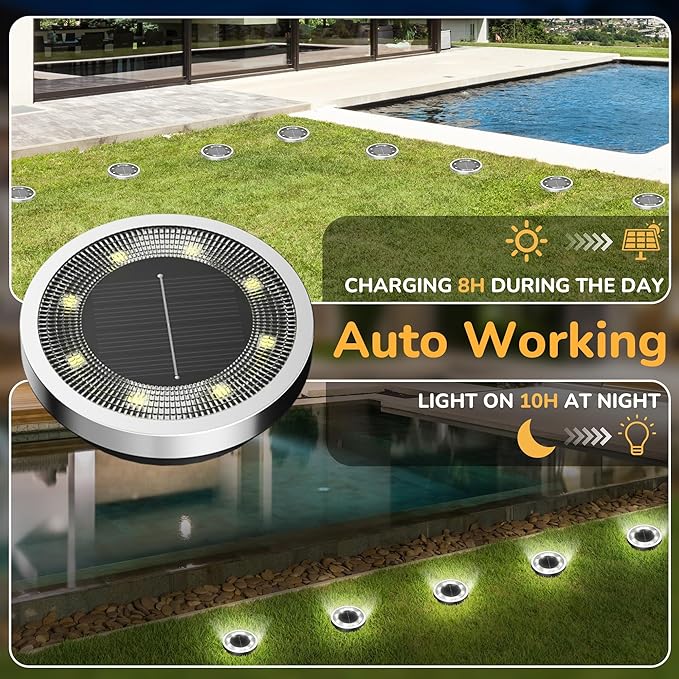 INCX Solar Ground Lights,16 Pack Solar Lights Outdoor Waterproof, Solar Garden Lights Landscape Lighting for Patio | Lumora