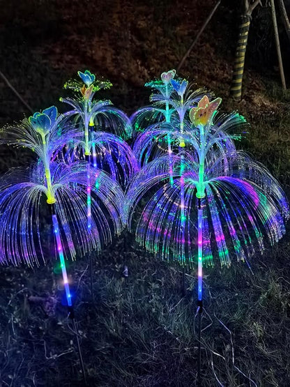 6 Pack LED Outdoor Solar Powered Double-Layer Butterfly Jellyfish Lights With Remote Control, Waterproof Courtyard Atmosphere Decorative, Multi-Color Landscape Trail