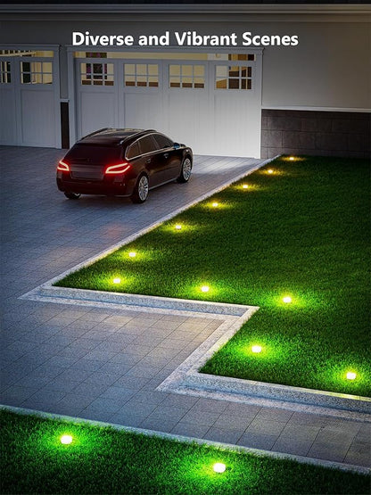 Brizled Smart RGBCW Color Changing Outdoor Ground Lights, 50FT 130LM 15 Pack Red White Blue LED Pathway Lights, App/Voice Control Landscape Lighting for Independence Day Christmas Garden Yard Walkway
