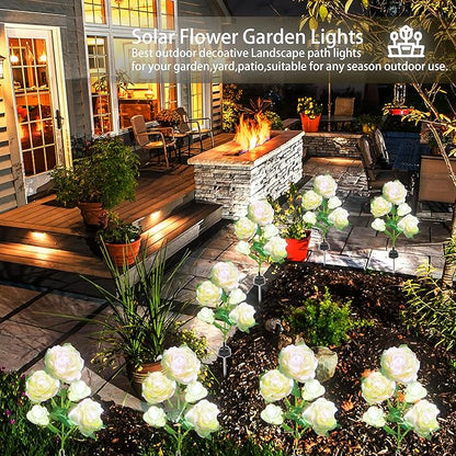 Solar Flowers Lights Outdoor Garden Waterproof [Updated] 2 Pack 10 White Roses Decortive Lights for Garden Patio Yard Grave Decorations for Cemetery