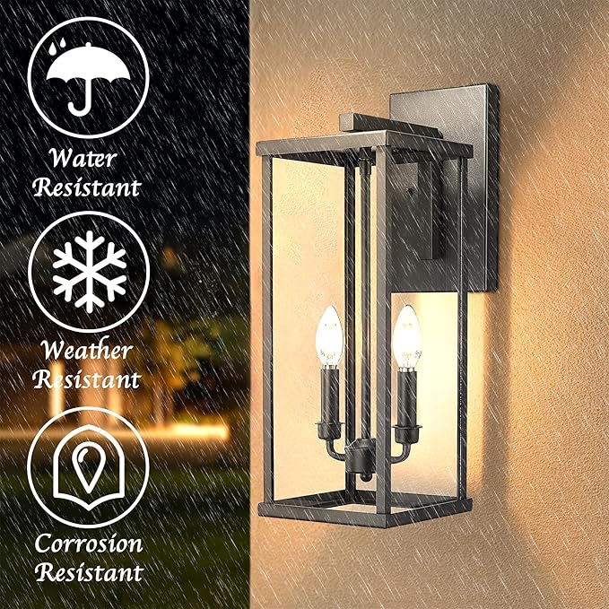 Bestshared Outdoor Wall Light, 20" Modern Exterior Wall Sconce with Clear Glass, Weather Resistant Outside Lights | Lumora