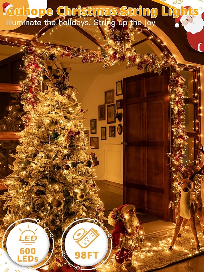 Christmas String Lights 600LED 98FT, Waterproof String Lights with Remote and Timer, 8 Modes Dimmable Christmas | Lumora