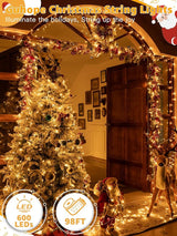Christmas String Lights 600LED 98FT, Waterproof String Lights with Remote and Timer, 8 Modes Dimmable Christmas | Lumora