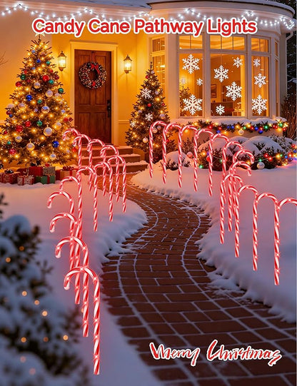 COOLWUFAN 24 Pack Solar Christmas Candy Cane Lights Outdoor Decorations, Christmas Pathway Lights with 168 Warm Lights, Waterproof Xmas Decor Marker Lights for Yard, Garden, Walkway, Lawn