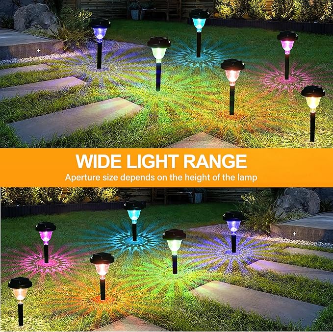 8 Pack Solar Pathway Lights RGB Color Changing and 8 Packs Solar Ground Lights Warm Light