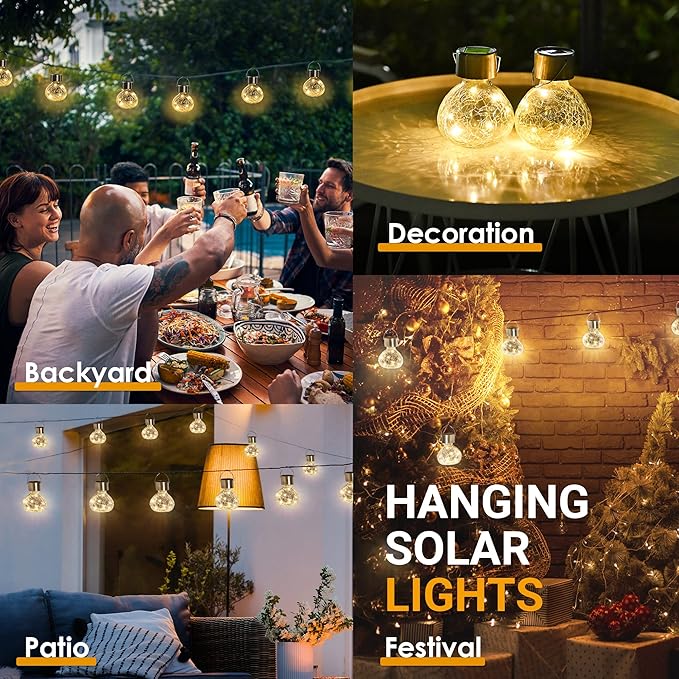 GIGALUMI Hanging Solar Lantern, 4 Pack Outdoor Christmas Decorations, Hanging Solar Lights Outdoor Waterproof, Garden Decor for Lawn, Garden, Yard, Tree Warm White