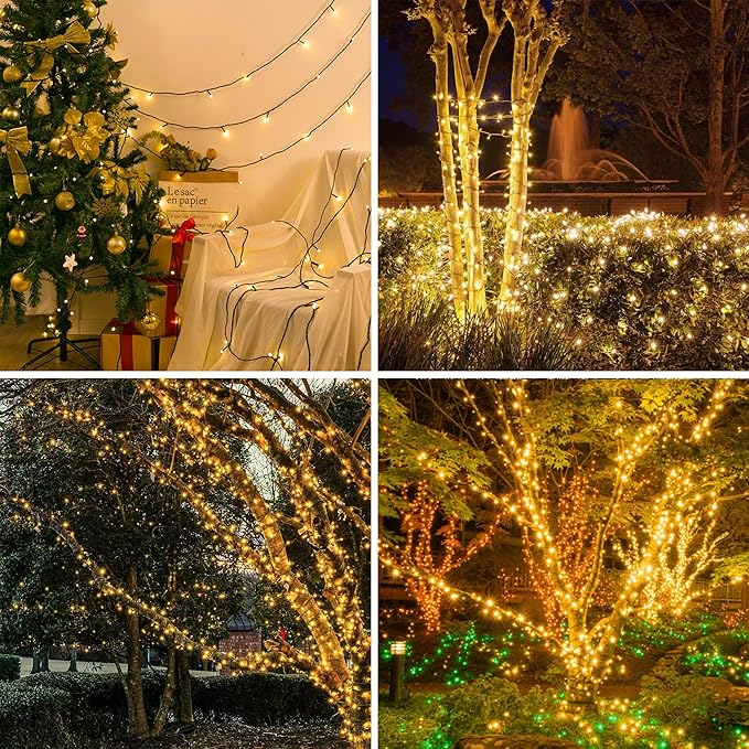 kemooie 500 LED Christmas Lights, 164FT 8 Lighting Mode with Memory Plug in Waterproof Christmas Lights Outdoor, for Birthday Christmas Tree Wedding Party Garden Balcony Decorations (Warm White)