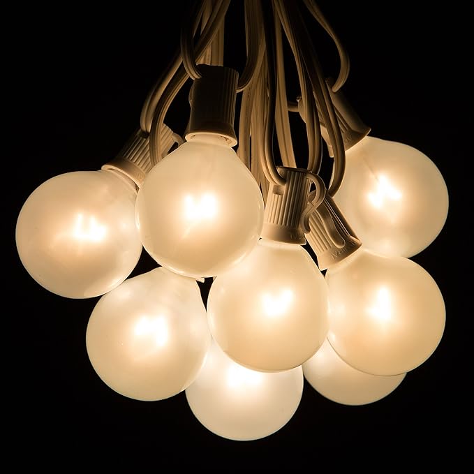 Hometown Evolution, Inc. 100 Foot G50 White Pearl Wedding String Lights with White Wire and G50 2 Inch 7 Watt Globe Bulbs for Parties, Patios, Backyards, Tents and More