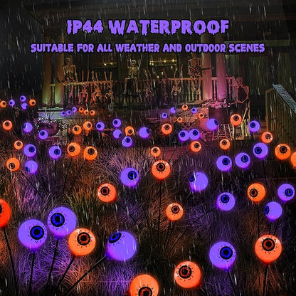 BrizLabs 6 Pack 36 LED Halloween Solar Eyeball Lights, 2 Modes Outdoor Halloween Pathway Lights, Solar Spooky Path Light Waterproof, Swaying Firefly Lighting for Yard Garden Lawn, Orange & Purple