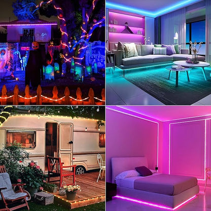 66ft 200LED Rope Light Outdoor String Lights, 24 Colors+Warm White Outdoor LED Lights Plug in, RGB Color Changing Fairy Light with Remote Rope Lighting for Camping Garden Patio Décor