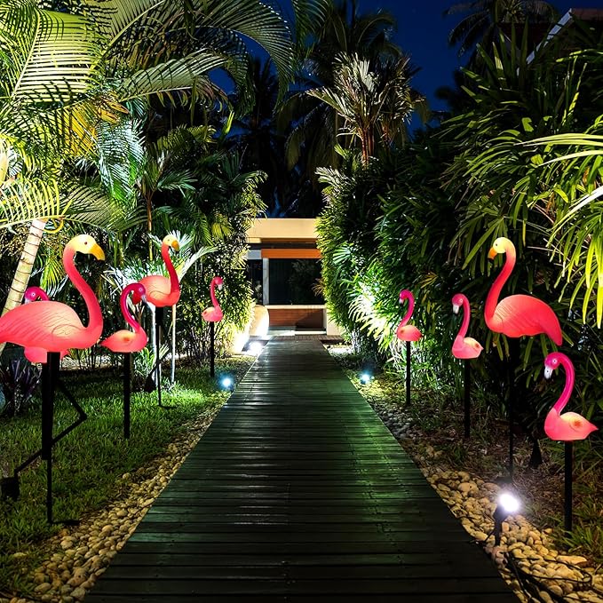 9 Pcs Flamingo Solar Lights LED Flamingo Stake Lights Waterproof Flamingo Lights for Outdoor Pink Yard Lawn Garden | Lumora