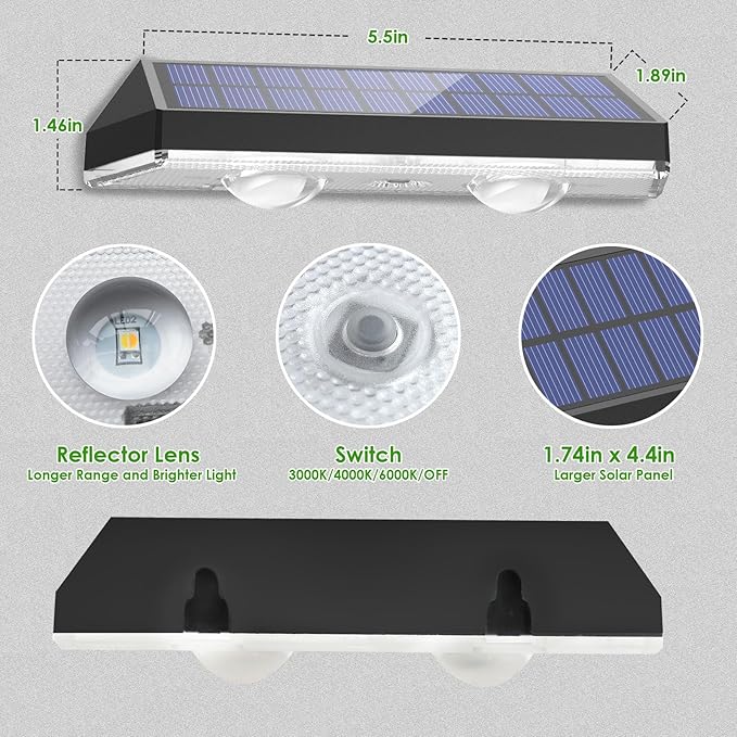 Solar Fence Lights Outdoor, 8 Pack Solar Light Outdoor Waterproof Led 3 Modes Warm/Cool/Neutral White, Fence Lights Solar Powered Light for Outside Yard Deck Wall Patio Garden