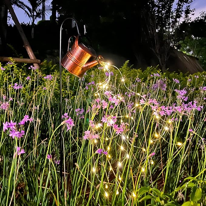 Solar Watering Can with Cascading Lights Solar Waterfall Lights Outdoor Yard Decoration Waterproof Enchanted Watering Can for Fairy Garden Lawn Path Yard Patio Art Romantic Atmosphere