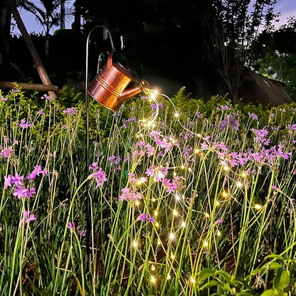 Solar Watering Can with Cascading Lights Solar Waterfall Lights Outdoor Yard Decoration Waterproof Enchanted Watering Can for Fairy Garden Lawn Path Yard Patio Art Romantic Atmosphere