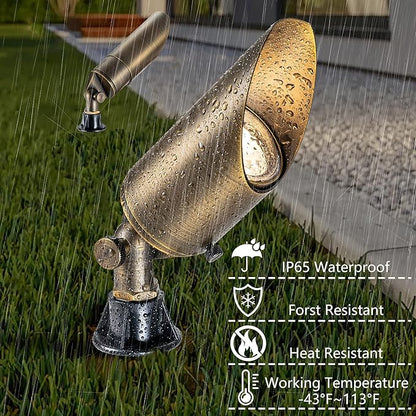 LumStory Brass Landscape Spotlight Low Voltage Landscape Lights 12V AC/DC Bronze Waterproof Shroud Adjustable Outdoor Landscape Lighting for Tree, Wall, Garden, with MR16 LED Bulb 5W 3000K Warm White