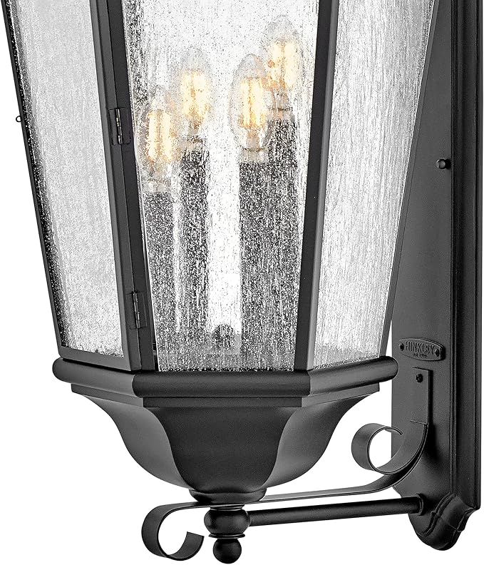 Hinkley Edgewater Outdoor Extra Large Wall Mount Lantern - Clear Seedy Glass, Aluminum - Black Finish | Lumora