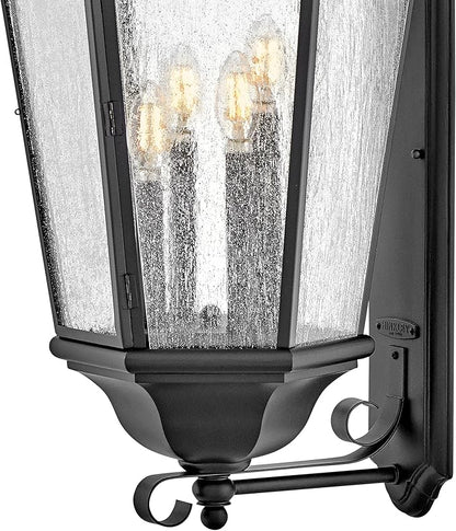 Hinkley Edgewater Outdoor Extra Large Wall Mount Lantern - Clear Seedy Glass, Aluminum - Black Finish