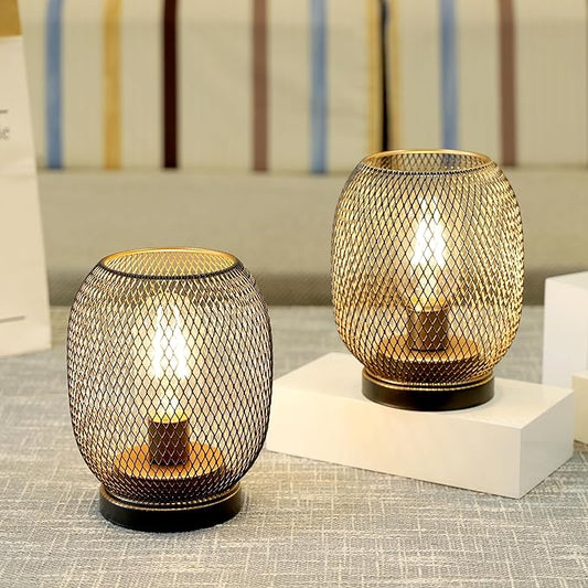 JHY DESIGN Set of 2 Metal Cage LED Lantern Battery Powered,Cordless Accent Light with LED.Great for Weddings,Parties,Patio,Events for Indoors Outdoors（Round Shape