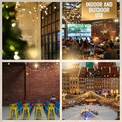 Aurio 48ft Waterproof Outdoor String Lights with Hanging Vintage LED Edison Bulbs - Commercial Grade Patio Lights for Cafe Ambiance - 36 in Light Spacing