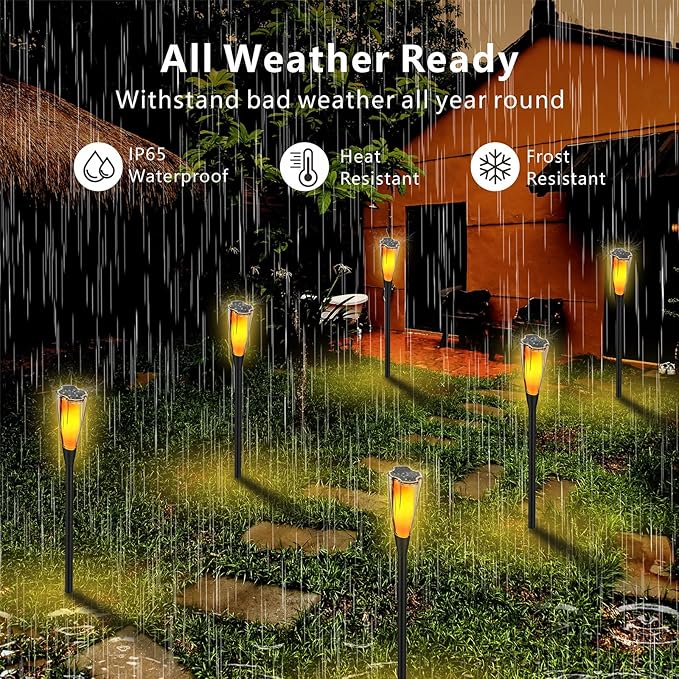Solar Pathway Lights, 2 Pack Solar Garden Lights with Warm Light Flickering Flame & RGB Gradient, Solar Lights Outdoor Waterproof Decor Lights for Yard Lawn Landscape Walkway Driveway (Flower-4Pack)