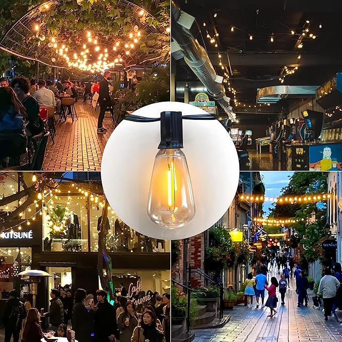 Outdoor String Lights 50FT - 27 LED Patio Lights with Shatterproof ST38 Vintage Edison Bulbs, Waterproof & Connectable for Garden, Porch, Backyard, Party Decor, 2700K Warm White