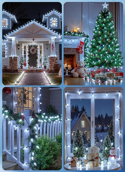 C9 LED Christmas Lights Outdoor, 68 Feet 100 LED Strawberry String Lights with 100 Spring Clamps, Commercial Grade Waterproof Extendable for Outside Roofline Patio Home Xmas Decoration, Pure White
