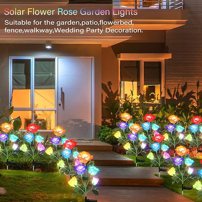 10 LED 7-Color Changing Solar Rose Flower Lights Garden Decorations Outdoor Waterproof Decorative Stake Lights for | Lumora