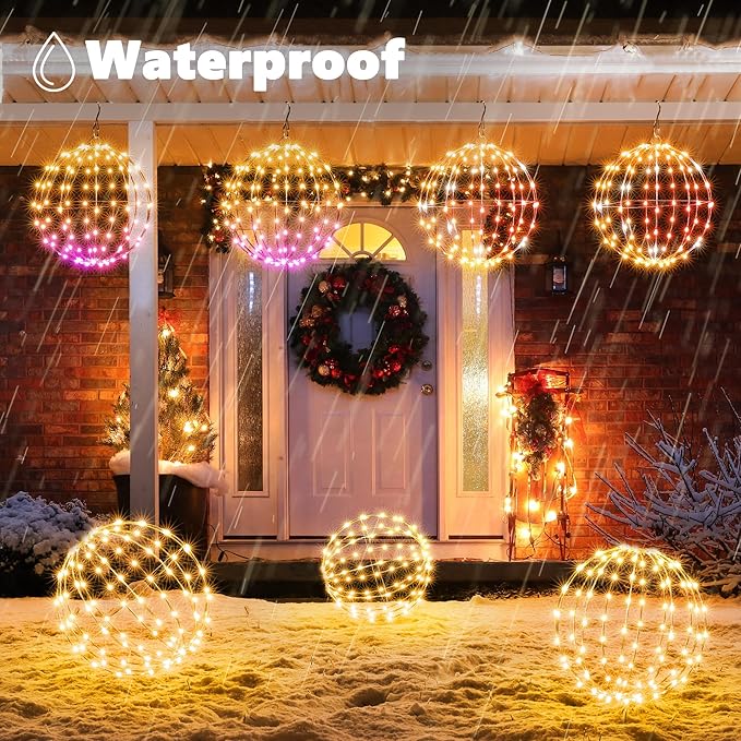 Joomer Smart RGB Christmas Hanging Ball Lights, 12in 108 LED Foldable Color Changing Xmas Light, App and Remote | Lumora