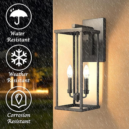 Bestshared Outdoor Wall Light, 20 Inch Modern Exterior Wall Sconce with Clear Glass, Weather Resistant Outside Lights for House, Black Hardwired Outdoor Lights for Front Porch, Patio,Entryway(2 Pack)