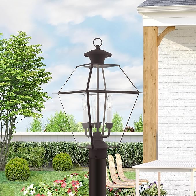 Livex Lighting Lantern 2384-07 Westover 3-Light Outdoor Post Head, Bronze, 21.50x12.00x12.00 | Lumora
