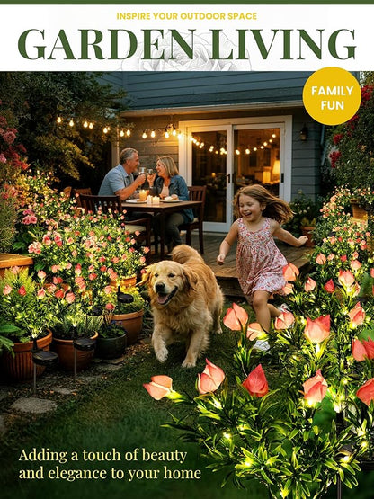 GIGALUMI Solar Garden Lights with Gardenias, LED Garden Decor Carefree Solar Flowers Outdoor Waterproof, Yard Decorations Outdoor, Allergy-Free, Everlasting Light up Flowers for Yard Patio (Set of 2)