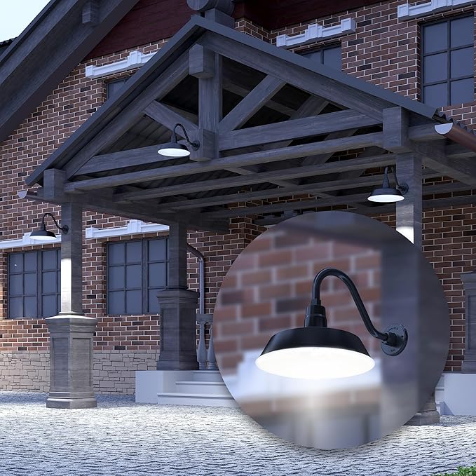 14in. Satin Black Outdoor Gooseneck Barn Light Fixture With 14.5 in. Long Extension Arm - Wall Sconce Farmhouse | Lumora
