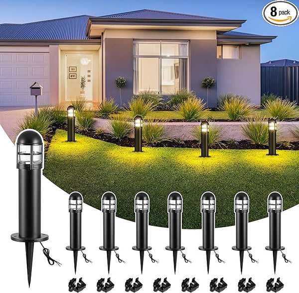 8 Pack LED Low Voltage Bollard Pathway Lights, 12V 200LM IP67 Waterproof Landscape Lighting for Garden, Driveway | Lumora