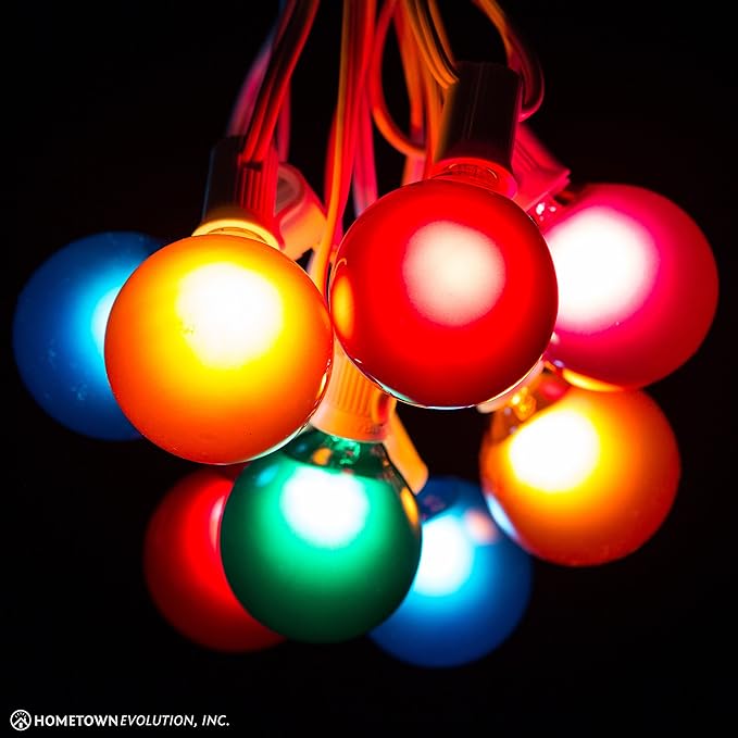 Hometown Evolution, Inc. Assorted Satin Pearl Outdoor Patio Globe String Lights (50 Foot, G50 Assorted 2 Inch Bulbs - White Wire)