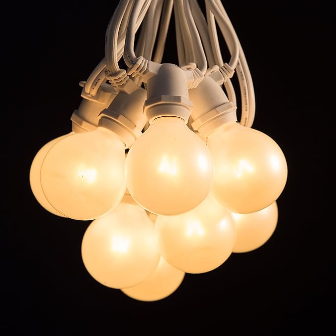 Hometown Evolution, Inc. White Pearl Outdoor Patio Globe String Lights (Commercial 25 Foot 20 Socket - G50 White | Lumora