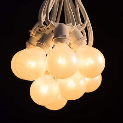 Hometown Evolution, Inc. White Pearl Outdoor Patio Globe String Lights (Commercial 25 Foot 20 Socket - G50 White Pearl 2 Inch Bulbs - White Wire)