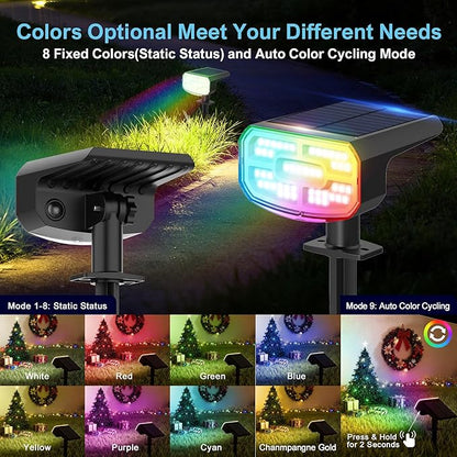 Color Changing Solar Spot Lights Outdoor Waterproof IP65,9 Lighting Modes Multicolor RGB Christmas Spotlight for Porches Yard Gardens Landscape Deconrations-4 Pack