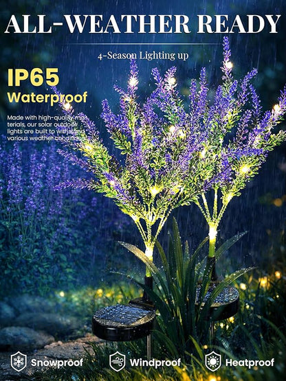 GIGALUMI Solar Garden Lights with Lavender, LED Garden Decor Carefree Solar Flowers Outdoor Waterproof, Yard Decorations Outdoor, Allergy-Free Everlasting Light up Flowers for Yard Patio (Set of 1)