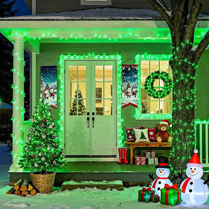 JMEXSUSS Green Christmas String Lights Indoor Outdoor Clear Wire, 200 LED Green Lights for St Patrick's Day Spring Tree Garden Christmas Decor