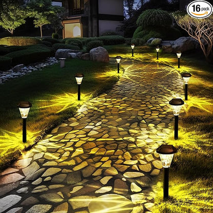 GIGALUMI 16 Pack Solar Lights Outdoor Waterproof, Outdoor Solar Lights for Yard, Solar Garden Lights, Yard Decorations Outdoor for Pathway, Patio, Garden, Driveway, Lawn, and Landscape(Warm White)