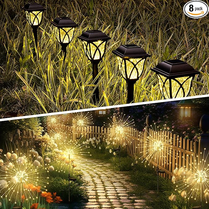 GIGALUMI Solar Lights Outdoor Waterproof, Fiber Optic Lights Decorative for Yard Pathway Flowerbed Garden Decor