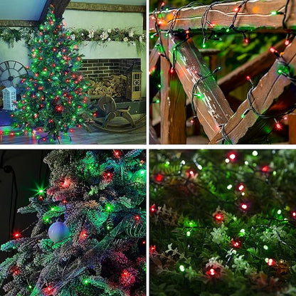 kemooie 500 LED Christmas String Lights, 164FT 8 Lighting Mode with Memory Plug in Green Wire Waterproof Lights, for Outdoor Birthday Christmas Party Garden Balcony Decorations (Red and Green)
