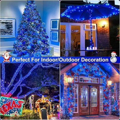 2 Pack Christmas Lights Outdoor, Total 200FT 600LED Christmas Tree Lights with 8 Modes Waterproof, Green Wire String Twinkle Lights for Indoor Home Garden Xmas Party Holiday Decorations, Blue