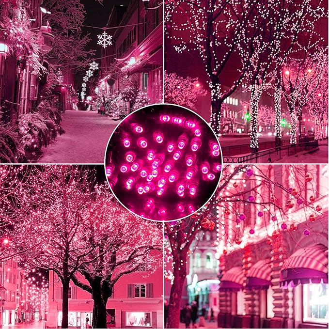100 Counts Pink LED Christmas Lights – 50ft 5mm Pink Valentine's Day Lights Outdoor Commercial Grade Waterproof | Lumora