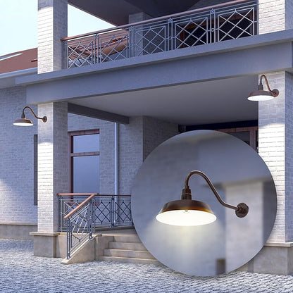 14in. Architectural Bronze Outdoor Gooseneck Barn Light Fixture with 22in. Long Extension Arm - Wall Sconce Farmhouse, Vintage, Antique Style - UL Listed - 9W 900lm A19 LED Bulb (5000K Cool White)