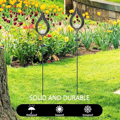 Outdoor Solar Lights Garden, Flame Crackle Glass Globe Stake Metal Waterproof LED Lights for Pathway, Lawn, Patio, Courtyard, Backyard
